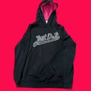 Nike Just Do It Hoodie Girls Youth XL Black Pink Pullover Sweatshirt